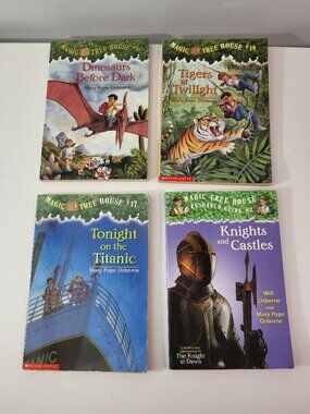 Magic Tree House Books Lot of 4 Mary Pope Osborne Dinosaurs Tigers Titanic